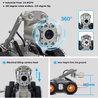 Robot inspecție canalizare profesional 200–3500 mm | Cameră PAN/TILT HD + 300 m cablu